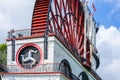 The Laxey Wheel also known as Lady Isabella is built into the hillside above the village of Laxey in the Isle of Man. It is the Royalty Free Stock Photo