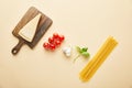 Lay with delicious spaghetti with tomato Royalty Free Stock Photo