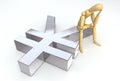 Lay Figure Sitting on Yen Symbol Royalty Free Stock Photo