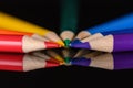 Lay flat color pencil tips reflective Royalty Free Stock Photo