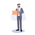 Lay Off and Job Loss Despair concept. Sad Arab Businessman Packing Box at last day of work