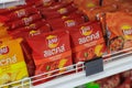 Lay`s Potato chips selection on a white shelf in a supermarket, Frito-Lay is the worlds largest distributed snack food Royalty Free Stock Photo