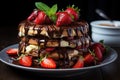 Layer cake with chocolate, vanilla and fresh strawberries., generative IA