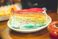 Layer cheesecake colourful rainbow sweet dessert