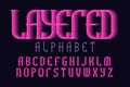 Layered alphabet. Pink shades artistic font. Isolated english alphabet