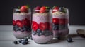 Layered berry and chia seeds smoothies