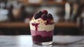 Layered Blackberry Chia Pudding Dessert with Whipped Cream Royalty Free Stock Photo