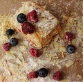 Layered cake Napoleon with berries bluberries and raspberries