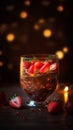 Layered chocolate mousse with strawberries and a cozy blurred background Royalty Free Stock Photo