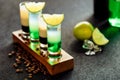 Layered Cocktail Drink Shot B52 Green Mexican Set Royalty Free Stock Photo