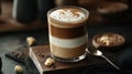 Layered Coffee Drink with Latte Art in Glass, Delicious Breakfast Beverage Royalty Free Stock Photo