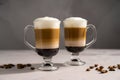 Layered coffee latte drinks. Hot coffee drinks in glass mugs Royalty Free Stock Photo