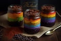 layered colorful cake in glass jar