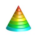 Layered cone. 3D conical pyramid of 8 multicolored rainbow spectrum layers. Vector illustration Royalty Free Stock Photo