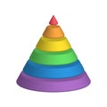 Layered cone. 3D conical pyramid of 6 multicolored rainbow spectrum layers. Vector illustration Royalty Free Stock Photo