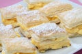 Layered cream pie with powdered sugar Royalty Free Stock Photo
