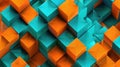 Layered cubes in an eye-catching 3D geometric pattern, bright orange and teal, bold contrasts, high resolution. 3D Royalty Free Stock Photo