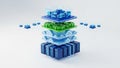 Layered 3D Diagram of Cloud Computing Infrastructure and Data Processing 3D diagram technology Royalty Free Stock Photo