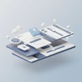 A layered 3D illustration of app interface elements in a minimalist design. Features Royalty Free Stock Photo
