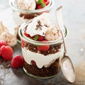 Layered dessert with chocolate cake and whipped cream Royalty Free Stock Photo