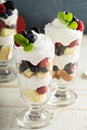 Layered dessert parfait with sweet bread and berries Royalty Free Stock Photo