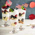 Layered dessert parfait with sweet bread and berries Royalty Free Stock Photo