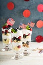 Layered dessert parfait with sweet bread and berries Royalty Free Stock Photo