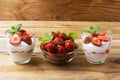 Layered diet dessert with yogurt, strawberry and ripe berries Royalty Free Stock Photo