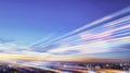 Layered digital clouds connected with vibrant data streams forming a futuristic skyline, cloud computing, dynamic network