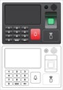 Vector illustration of access control system,with LCD screen, password input, fingerprint scanning, card reader,