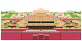 Vector illustration panorama of the Forbidden City in Beijing, China