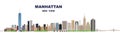 Layered editable vector illustration skyline of Manhattan, New York City, USA