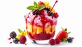 Layered Fruit Dessert with Berries and Mango in Glass Bowl Royalty Free Stock Photo
