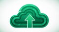 Green layered cloud with circuit board pattern and upward arrow symbolizing cloud upload Royalty Free Stock Photo