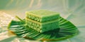 Layered Green Rice Cake Dessert On Banana Leaf. Royalty Free Stock Photo