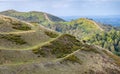 British Camp hill fort,tiered eastern side,looking north to Malvern Hills,Herefordshire,England,United Kingdom