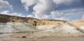 Layered hills of the Ustyurt plateau in the steppe of lime, chalk and sand Royalty Free Stock Photo