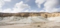 Layered hills of the Ustyurt plateau in the steppe of lime, chalk and sand Royalty Free Stock Photo