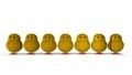 Seven yellow Easter Chicks standing in a row