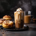 Layered Latte Macchiato in Tall Glass with Muffins