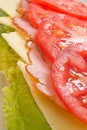 Layered lettuce, cheese, ham and tomatoes sandwich Royalty Free Stock Photo