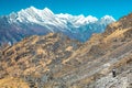 Layered Mountain View grassy Rocks and snow capped Peaks