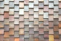 Layered multicolor tiled wall structure with overlapping rectangular elements
