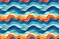 Layered Ocean Waves Seamless Pattern, Abstract Water Flow Design In Blue And Orange For Coastal Decor, Fabric And Wallpaper Royalty Free Stock Photo