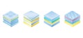 Layered orthopedic mattress icon set. Isometric bed section layers. Fabric breathable material, structure for correct