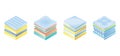 Layered orthopedic mattress icon set. Isometric bed section layers. Fabric breathable material, structure for correct