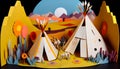 Paper art diorama of Indigenous teepees