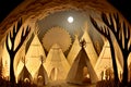 Paper art diorama of Indigenous teepees