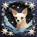 Layered Paper Chihuahua In Starry Night: Detailed 3d Relief Sculpture