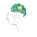 Layered paper cut out colored paper human profile with brain Royalty Free Stock Photo